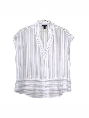 Halogen Women's Salted Lime White Striped Semi Sheer Top Size Large